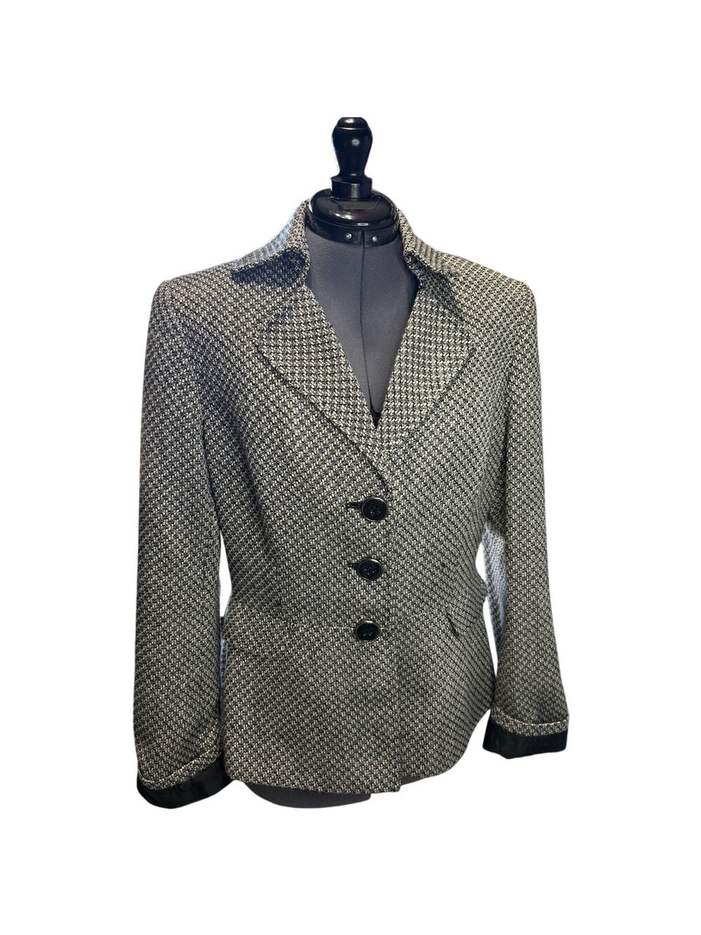 Tahari Arthur Levine Black & White Print Blazer 3 Button Tailored Jacket Sz 10